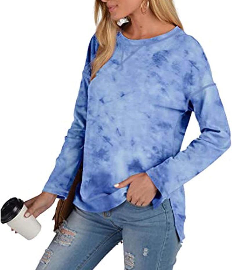 woobles Womens Sweatshirts for Ladies Tie Dye Printed Embroidery Collar Tunic Gradient Blouses Long Sleeve Pullovers - Image 4